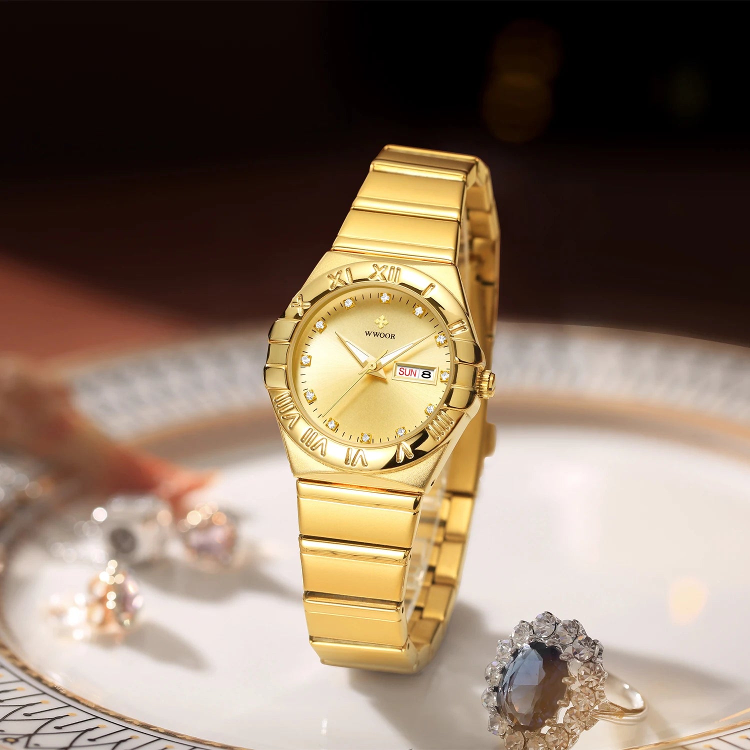 Relógio Feminino Dourado Aurora