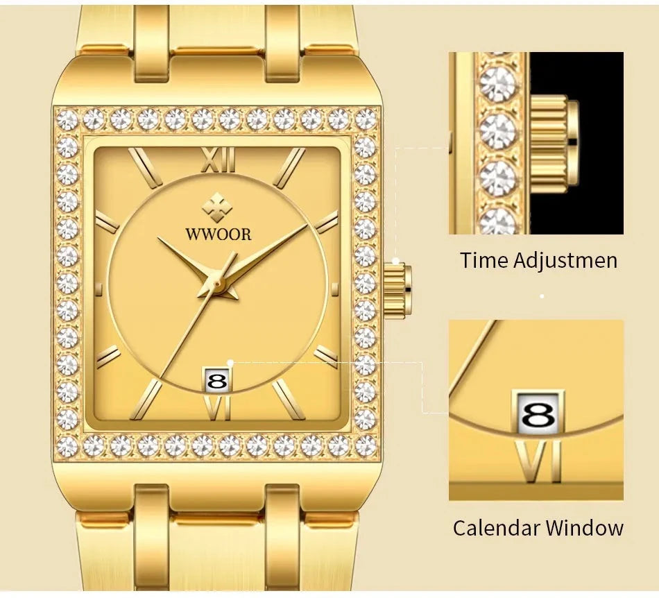 Relógio Feminino Dourado Crystal